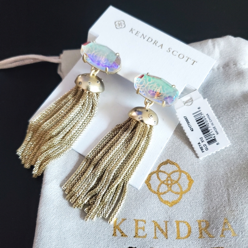 Kendra Scott Dichroic Freya Gold tassel earrings BNWT